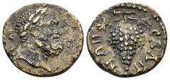 Roman Provincial LYDIA. Sala. Pseudo-autonomous issue, 2nd-3rd centuries. 1/3 Assarion (Bronze, 14 mm, 1.91 g, 1 h). Laureate head of bearded Herakles to right. Rev. CAΛΗ-ΝΩΝ Grape bunch on vine. BMC 