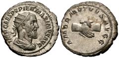 Roman Imperial Pupienus, 238. Antoninianus (Silver, 22 mm, 4.83 g, 7 h), Rome. IMP CAES PVPIEN MAXIMVS AVG Radiate, draped and cuirassed bust of Pupienus to right. Rev. AMOR MVTVVS AVGG Clasped right 