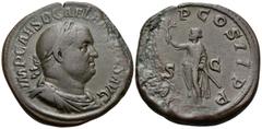 Roman Imperial Balbinus, 238. Sestertius (Bronze, 32 mm, 19.67 g, 1 h), Rome. IMP CAES D CAEL BALBINVS AVG Laureate, draped and cuirassed bust of Balbinus to right. Rev. P M TR P COS II P P Balbinus, 
