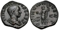 Roman Imperial Philip II, as Caesar, 244-247. Sestertius (Bronze, 28 mm, 21.83 g, 11 h), Rome, 246. M IVL PHILIPPVS CAES Bare-headed and draped bust of Philip II to right. Rev. PRINCIPI IVVENT / S C P