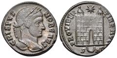 Roman Imperial Crispus, Caesar, 316-326. Follis (Bronze, 18.5 mm, 2.60 g, 12 h), Arelate, S = 2nd officina, c. 324-326. CRISPVS NOB CAES Laureate head of Cripus to right. Rev. PROVIDENTIAE AVGG / S(cr