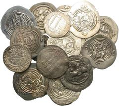 Large Lots SASANIAN & ISLAMIC. 5th-11th century. (Silver, 75.57 g). A lot of Nineteen (19) Drachms and Dirhems of the Sasanian Kings and of various Islamic dynasties. Most of the coins are later Sasan