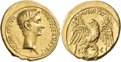 Roman Imperial & Provincial Augustus, 27 BC-AD 14. Aureus (Gold, 21 mm, 7.96 g, 11 h), Italian mint, probably Rome, 27 BC. CAESAR · COS · VII - CIVIBVS · SERVATEIS Bare head of Augustus to right. Rev.