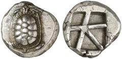 ISLANDS off ATTICA, Aegina. Circa 456/45-431 BC. Stater (Silver, 12.40 g). Tortoise seen from above Rev. Incuse square divided into five compartments. ACGC 127. Dewing 1683-1685. Milbank pl. 2, 12-13.