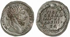 Marcus Aurelius. 161-180. Sestertius (Orichalcum, 29.14 g 12), Rome, 172-173. M ANTONINVS AVG PR P XXVII Laureate head of Marcus Aurelius to right Rev. VICT / GERMA / IMP.VI / COS III / S C Inscriptio