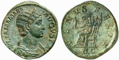 Julia Mamaea. Augusta, 222-235. Sestertius (Orichalcum, 18.61 g 12), 224. IVLIA MAMAEA AVGVSTA Diademed and draped bust of Julia Mamaea to right Rev. VENVS FELIX S C Venus seated left on high backed t