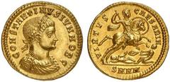 Constantine II Caesar. 316-337. Solidus (Gold, 4.45 g 12), Nicomedia, 324-325. CONSTANTINVS IVN NOB C Laureate, draped and cuirassed bust of Constantine II Caesar to right Rev. VIRTVS CAESARI N / SMNH