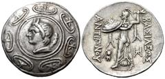 Greek KINGS OF MACEDON. Antigonos II Gonatas, 277/-239 BC. Tetradrachm (Silver, 32 mm, 17.08 g, 3 h), Amphipolis, circa 271/68-260/55. Horned head of Pan to left, wearing goat's skin tied around his n