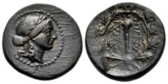 Greek LYDIA. Sardes. Circa 133 BC-AD 14. (Bronze, 16.5 mm, 3.37 g, 12 h). Laureate head of Apollo to right. Rev. ΣAPΔI-ANΩN Club; all within oak wreath; above, AY monogram. GRPC - Lydia 18. SNG Tübing