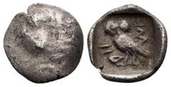 Greek DYNASTS OF LYCIA. Uncertain dynast, 5th century BC. 1/12 Stater (Silver, 10 mm, 0.67 g). Forepart of lion to left. Rev. Uncertain inscription, probably fragmentary Owl standing left, head facing