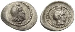 Greek DYNASTS OF LYCIA. Ddenewele, circa 420/10-400 BC. Obol (Silver, 10 mm, 0.65 g, 6 h). Head of the Satrap to right, wearing Persian tiara. Rev. DDENEΛ Helmeted head of Athena to right. Müseler VI 