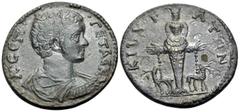 Roman Provincial PHRYGIA. Cibyra. Geta, Caesar, 198-209. (Bronze, 31 mm, 15.32 g, 6 h). Λ• CEΠ• ΓETAC• KAI Draped and cuirassed bust of Geta to right. Rev. KIBYP-ATΩN Cult statue of Artemis Ephesia fa