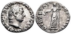 Roman Imperial Vitellius, 69. Denarius (Silver, 18 mm, 3.24 g, 5 h), Rome. A VITELLIVS GERM IMP AVG TR P Laureate head of Vitellius to right. Rev. LIBERTAS RESTITVTA Libertas standing facing, her head
