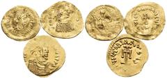 Byzantine Circa 6th - 7th century AD. Tremissis (Gold, 4.32 g). Lot of Three (3) Byzantine gold Tremisses, including an issue of Anastasius I. Fine to about very fine. Lot sold as is, no returns (3).