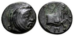 Greek IONIA. Achaemenid Period. Spithridates, satrap of Lydia and Ionia, circa 334 BC. Chalkous (Bronze, 11 mm, 1.42 g, 11 h). Head of Spithridates to right, wearing satrapal headdress. Rev. ΣΠ-I Fore