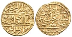 Ottoman Empire ISLAMIC, Ottoman Empire. Murad III, AH 982-1003 / AD 1574-1595. Sultani (Gold, 19 mm, 3.48 g, 10 h), struck during the first year of Murad's rule, Misr (Cairo), 982 AH = 1574 AD. Name a