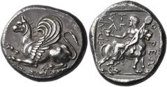 Greek THRACE. Abdera. Circa 365-361 BC. Stater (Silver, 23.5 mm, 12.44 g, 3 h). Griffin with curved wings seated to left, his right fore-paw raised and the others flat on the ground. Rev. EΠ API - ΣT/