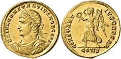 Roman Imperial & Provincial Constantius II, as Caesar, 324-337. Solidus (Gold, 20 mm, 4.38 g, 1 h), Constantinople, 335-336. FL IVL CONSTANTIVS NOB CAES Laureate, draped and cuirassed bust of Constant