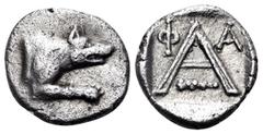 Greek ARGOLIS. Argos. Circa late 2nd Century - 80s BC. Hemidrachm (Silver, 14 mm, 2.26 g, 7 h). Forepart of wolf at bay to right. Rev. Large A; Φ-A above, club to left below; all within incuse square.