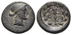 Greek LYDIA. Sardes. Circa 133 BC-AD 14. (Bronze, 15 mm, 3.60 g, 6 h). Laureate head of Apollo to right. Rev. ΣAPΔI-ANΩN Club; all within oak wreath; above, AY monogram. GRPC - Lydia 18. SNG Tübingen 