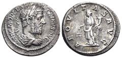 Roman Imperial Macrinus, 217-218. Denarius (Silver, 19 mm, 2.98 g, 12 h), Rome, 218. IMP C M OPEL SEV MACRINVS AVG Laureate and draped bust of Macrinus to right. Rev. AEQVITAS AVG Aequitas standing le