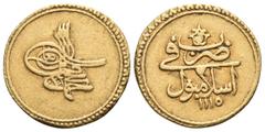 Ottoman Empire ISLAMIC, Ottoman Empire. Ahmad III, AH 1115-1143 / AD 1703-1730. Zeri Mahbub (Gold, 13 mm, 3.36 g, 11 h), Qustantiniya, AH 1115 = AD 1703. KM 173. Very fine.