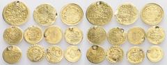 Large Lots WORLD, Ottoman Empire. 17th-19th century. (Gold, 11.25 g). A lot of Eleven (11) Ottoman gold issues of various later rulers. All are pierced, as these coins were often stitched into clothin