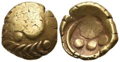 Celtic CENTRAL EUROPE, Vindelici. Early 1st century BC. Stater (Gold, 18 mm, 7.48 g), "Regenbogenschüsselchen" type. Head of an eagle to left with a pellet above and below the beak; the whole within a