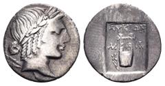 Greek LYCIA, Lycian League. Masikytes. 19/8 BC-AD 43. Hemidrachm (Silver, 16 mm, 1.65 g, 1 h). Laureate head of Apollo to right, bow (?) over far shoulder. Rev. ΛYKIΩN / M-A Lyre; to left, aphlaston; 