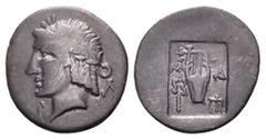Greek LYCIA, Lycian League. Masikytes. 19/8 BC-AD 43. Hemidrachm (Silver, 15 mm, 1.55 g, 11 h). Y-Λ Laureate head of Apollo to left. Rev. M-A Lyre; to left, kerykeion; to right, trident head downwards