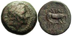 Greek SELEUKID KINGS OF SYRIA. Antiochos III 'the Great', 223-187 BC. (Bronze, 30 mm, 24.88 g, 9 h), Ekbatana. Diademed head of Antiochos III to right. Rev. ΒΑΣΙΛΕΩΣ ΑΝΤΙΟΧΟΥ Mare standing left, looki