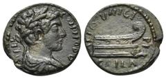 Roman Provincial THRACE. Coela. Commodus, 177-192. (Bronze, 18 mm, 4.08 g, 1 h), circa 184-190. AYREL COMMODO Laureate, draped and cuirassed bust of Commodus to right. Rev. MVNICI-PI COILA Prow of gal