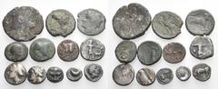 Large Lots GREEK. Circa 5th-2nd centuries BC. (Silver/Bronze, 49.00 g). A lot of Twelve (12) Greek silver (6) and bronze (6) coins, mainly from Magna Graecia and including attractive silver issues fro