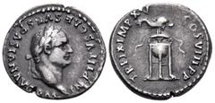 Roman Imperial Titus, 79-81. Denarius (Silver, 17.5 mm, 3.22 g, 6 h), Rome, 80. IMP TITVS CAES VESPASIAN AVG P M Laureate head of Titus to right. Rev. TR P IX IMP XV COS VIII P P Dolphin set on tripod