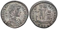 Roman Imperial Constans, 337-350. Centenionalis (Bronze, 24 mm, 4.93 g, 1 h), Thessalonica, 5th officina (E), 348-350. D N CONSTA-NS P F AVG Diademed, draped and cuirassed bust of Constans to right. R