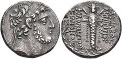 Greek SELEUKID KINGS. Demetrios III Eukairos, 97/6-88/7 BC. Tetradrachm (Silver, 25.5 mm, 15.13 g, 12 h), Damascus, dated BKΣ (222) of the Seleukid Era = 91/90. Diademed and bearded head of Demetrios 