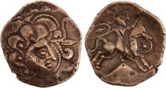 Gaul. Osismii. Base gold Stater ''au triangle et au cavalier armé'', c. 120-70 (Base Av - 6,84g - 1h). LT -, DT - cf. 2227 or 2230. Contemporary chisel mark on reverse. Beautiful celtic design. Very w