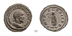 ROMAN. IMPERIAL. PUPIENUS (A.D. 238) Denarius, Ag, A.D. 238, Rome mint Rome mint Av: IMP C M CLOD PVPIENVS AVG, laureate, draped and cuirassed bust of Pupienus right. Rv: P M TR - P COS II P P, empero