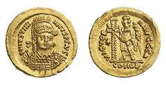 Ancient Coins Byzanz Osthrogoten Athalaric, 526–540 im Namen des Justinianus I. (527–565) Solidus (Au) 530–539 Ravenna Av: D. N. IVSTINIANVS PP. AVG diadémos mellkép páncélban /Gepanzerte Büste v. v. 