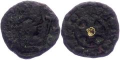 Greek - Axum - Anonymous Coinage - Bronze (±450-525 AD) Ancient Greek - Axum, Anonymous Coinage Bronze (±450-525 AD) (Hahn 36) CuSn+Au, 0.99 g (14 mm) TTB Gold inlay in center of reverse