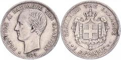 Greece (Kingdom) - George I, Drachma 1873 A (Paris) Europe Greece - Kingdom George I Drachma 1873 A (Paris) KM 38 Ag, 4.96 g (23 mm) TTB Edge nick. Cleaned