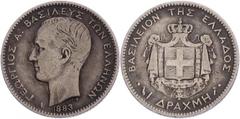 Greece (Kingdom) - George I, Drachma 1883 A (Paris) Europe Greece - Kingdom George I Drachma 1883 A (Paris) KM 38 Ag, 4.87 g (23 mm) TB/TTB