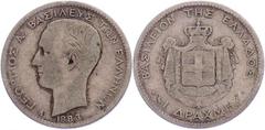 Greece (Kingdom) - George I, Drachma 1883 A (Paris) Europe Greece - Kingdom George I Drachma 1883 A (Paris) KM 38 Ag, 4.81 g (23 mm) TB