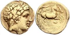 Ancient Greek - Macedon - Kingdom Philip II Stater (323-315 BC), (Pella) (Sear 6664 var) Au, 8.30 g (18 mm) TB Traces of mounting