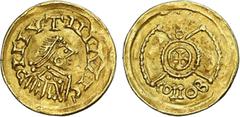 Suevian Coins Suevian Gold - Tremissis; ƆIIIVTIIIɅIIC / CONOB; Extremely Rare; 1.06 g ; EF In this auction, Numisma is presenting a very characteristic tremissis, from the Kingdom of the Suevi, one of