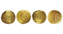 Lote (2 moedas) BC+ Aleixo I: Ouro Hyperpyron Thessalonica (Sear 1924) 4,37g.; Império Nicaea (1222-1254) João III Ducas Vatatzas: Ouro Hyperpyron Casa monetária de Magnesia (Sear 2073) 4,35g.