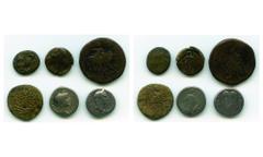 REINO SELEUKID Lote (6 moedas) Cunhagens contemporâneas de reinos independentes do período imperial romano: Elymais - Orodes III finais do séc. II - Dracma (GIC 5910; 3,64g.; 14/16 mm; cobre) BC; Gréc