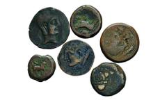 Hispânia Antiga - Zona sul da Península Ibérica Lote (6 moedas) BC+ e BC 4 Asses, 1 Semisse 1 Quadrante. Cástulo (3), Ketovion (1), Malaca (1), Sexi (1)