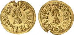 Visigodas - Suintila (621-631) - Tremissis Ouro Tremissis Elvora CNV 326 falha às 12h Rara 1,32g MBC+