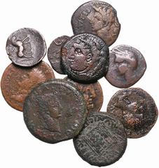 Ibero-Roman Coins Ibero-Roman - Lot (10 Coins) - Caesar Augusta: Asse, Burgos 386, 10.89g, Regular/Almost Good; Carthago Nova: Calco, Burgos 510, 7.93g, Good; Castele: Semisse, Burgos 748, 5.87g, Very